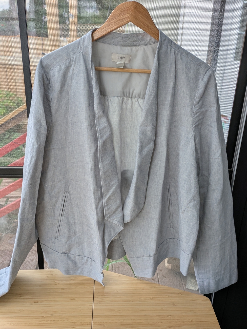 LOFT Women's Light Gray Open-Front Linen Blend Jacket